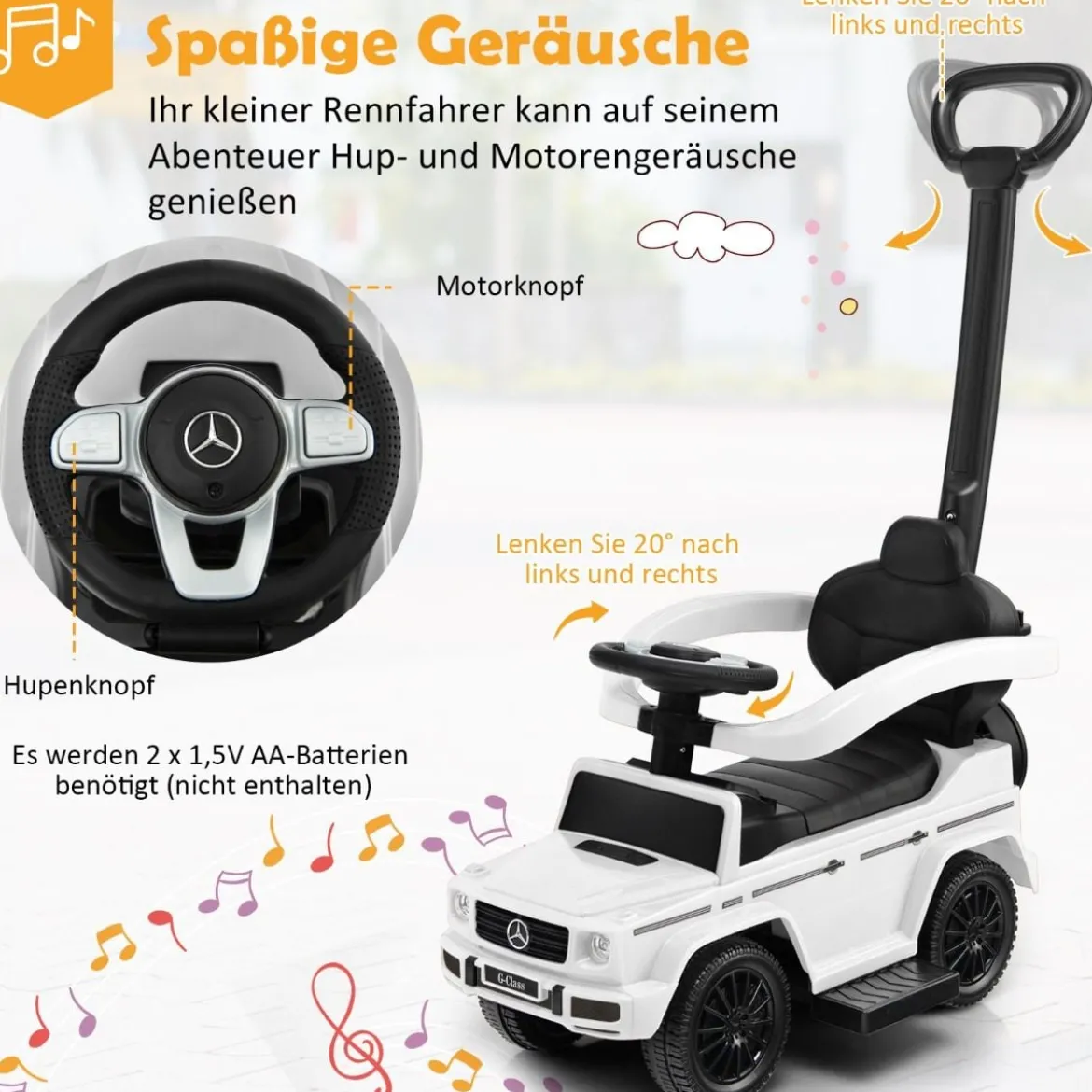 Lizenziertes Mercedes Benz Kinderfahrzeug mit Verstellbarem Sonnendach &Elterngriff Kinderwagen