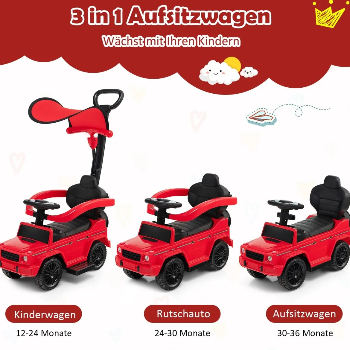 Lizenziertes Mercedes Benz Kinderfahrzeug mit Verstellbarem Sonnendach &Elterngriff Kinderwagen