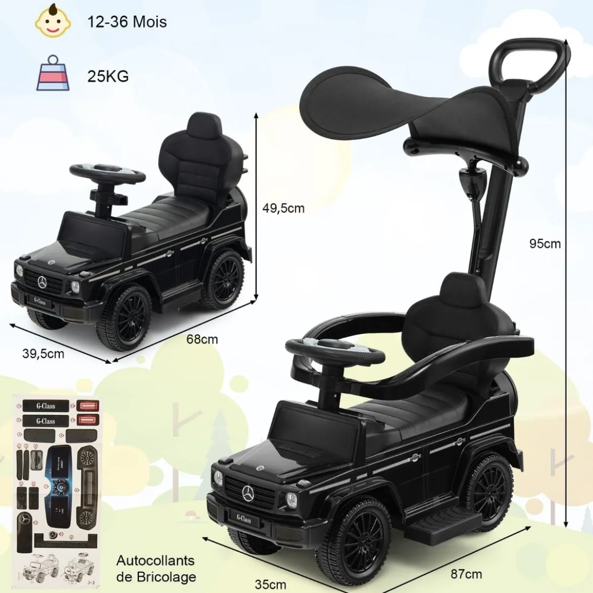 Lizenziertes Mercedes Benz Kinderfahrzeug mit Verstellbarem Sonnendach &Elterngriff Kinderwagen