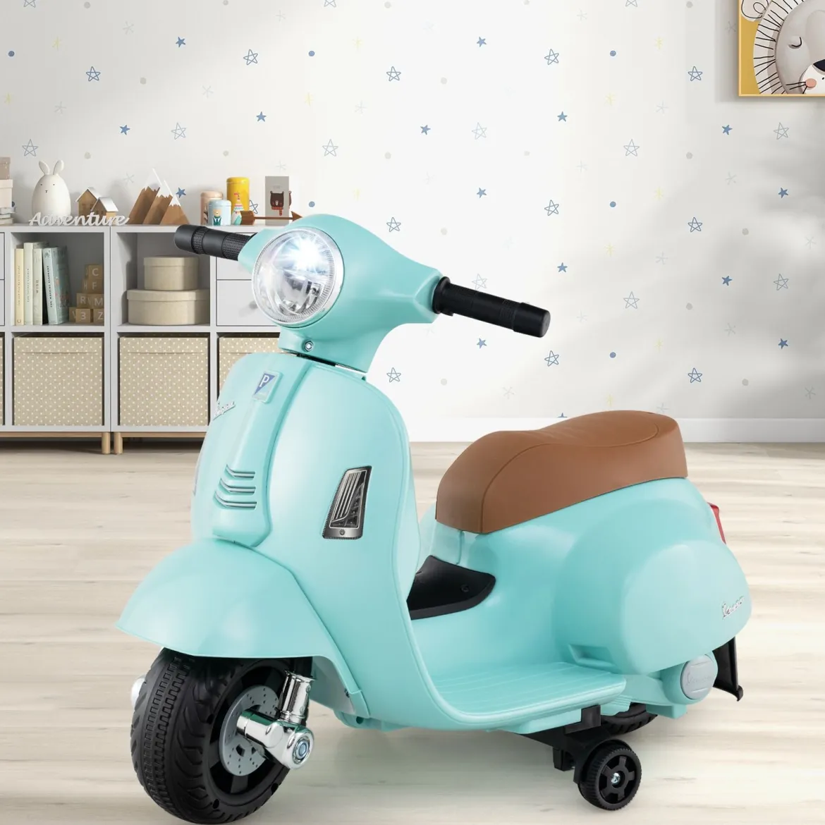 Lizenzierte Vespa Kinder Elektromotorrad 6V Batterie betriebenes Motorrad mit LED-Scheinwerfer Blau