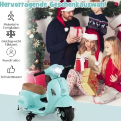 Lizenzierte Vespa Kinder Elektromotorrad 6V Batterie betriebenes Motorrad mit LED-Scheinwerfer Blau