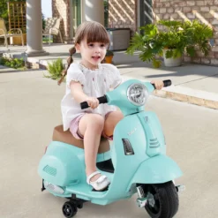 Lizenzierte Vespa Kinder Elektromotorrad 6V Batterie betriebenes Motorrad mit LED-Scheinwerfer Blau