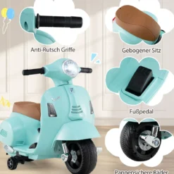 Lizenzierte Vespa Kinder Elektromotorrad 6V Batterie betriebenes Motorrad mit LED-Scheinwerfer Blau