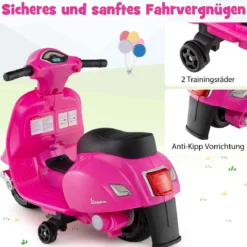 Lizenzierte Vespa Kinder Elektromotorrad 6V Batterie betriebenes Motorrad mit LED-Scheinwerfer Rosa