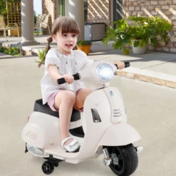 Lizenzierte Vespa Kinder Elektromotorrad 6V Batterie betriebenes Motorrad mit LED-Scheinwerfer Weiß