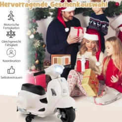 Lizenzierte Vespa Kinder Elektromotorrad 6V Batterie betriebenes Motorrad mit LED-Scheinwerfer Weiß