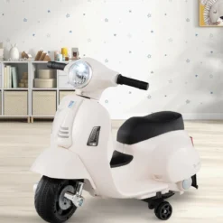 Lizenzierte Vespa Kinder Elektromotorrad 6V Batterie betriebenes Motorrad mit LED-Scheinwerfer Weiß
