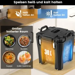 30L Kühlbox Isolierbox mit Rollen mit Bremsen Stapelbare Thermobox mit Edelstahl-Innenseite 44 x 44 x 53 cm Schwarz