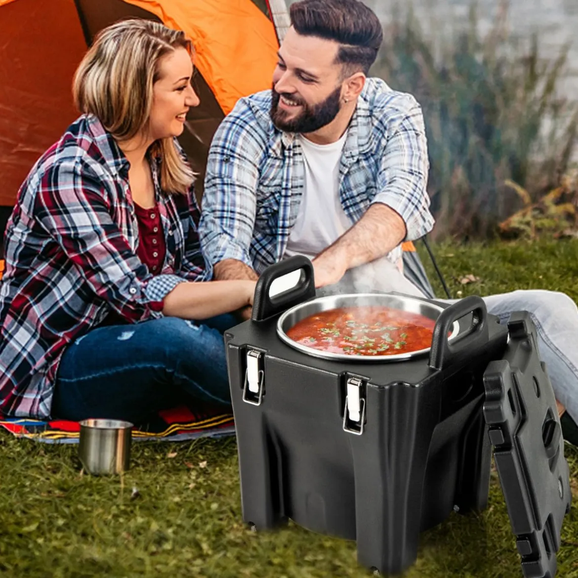 30L Kühlbox Isolierbox mit Rollen mit Bremsen Stapelbare Thermobox mit Edelstahl-Innenseite 44 x 44 x 53 cm Schwarz