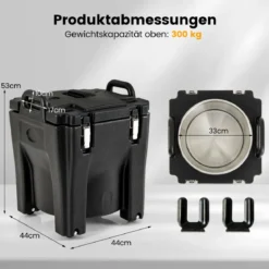 30L Kühlbox Isolierbox mit Rollen mit Bremsen Stapelbare Thermobox mit Edelstahl-Innenseite 44 x 44 x 53 cm Schwarz