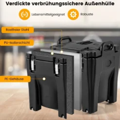 30L Kühlbox Isolierbox mit Rollen mit Bremsen Stapelbare Thermobox mit Edelstahl-Innenseite 44 x 44 x 53 cm Schwarz