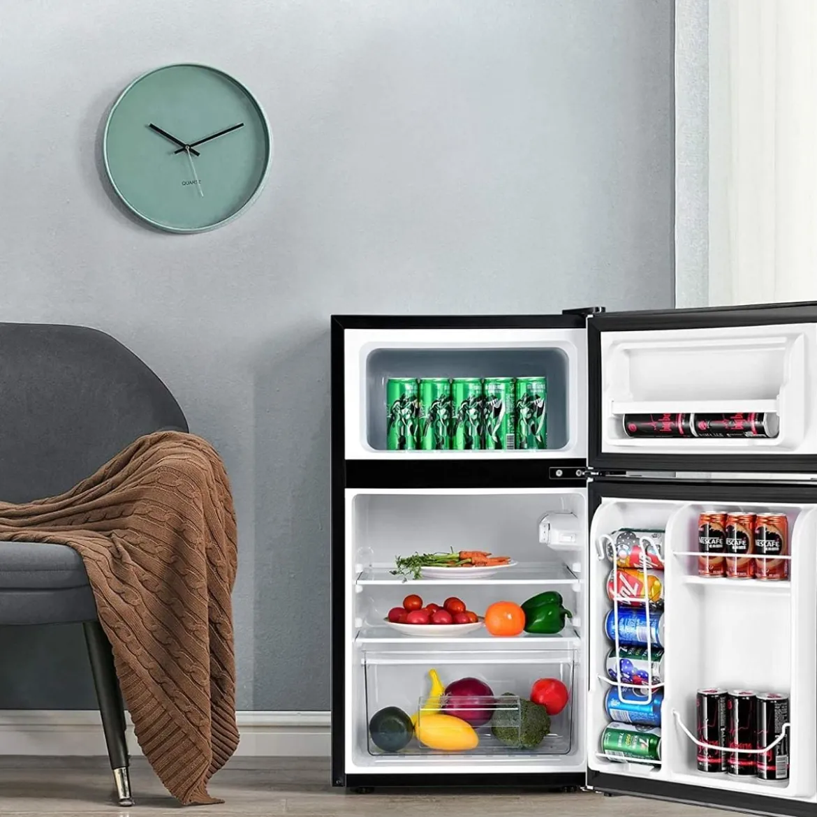 90L Kühlschrank mit 27L Gefrierfach Kühl-Gefrier-Kombination 48,5 x 49,5 x 86 cm Silber