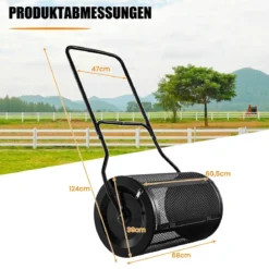 80L Kompoststreuer mit U-Griff & Mesh-Korb 39 cm Breiter Torfstreuer Düngerstreuer Komposter Schwarz