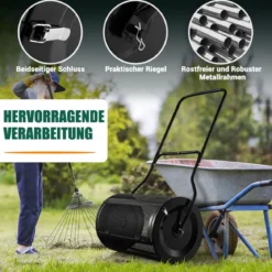 80L Kompoststreuer mit U-Griff & Mesh-Korb 39 cm Breiter Torfstreuer Düngerstreuer Komposter Schwarz