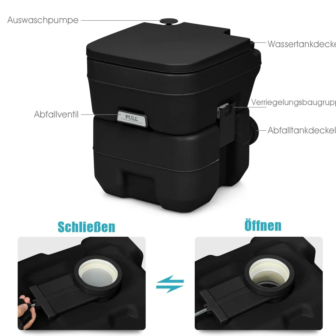 20L + 12L Campingtoilette mit Abnehmbarem Abwassertank Tragbares Campingklo