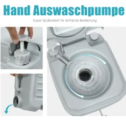20L + 12L Campingtoilette mit Abnehmbarem Abwassertank Tragbares Campingklo