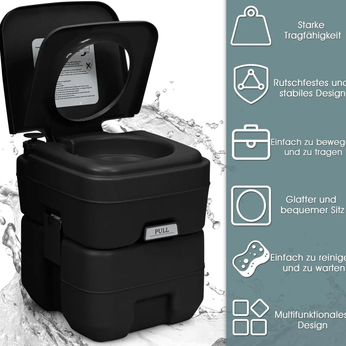 20L + 12L Campingtoilette mit Abnehmbarem Abwassertank Tragbares Campingklo