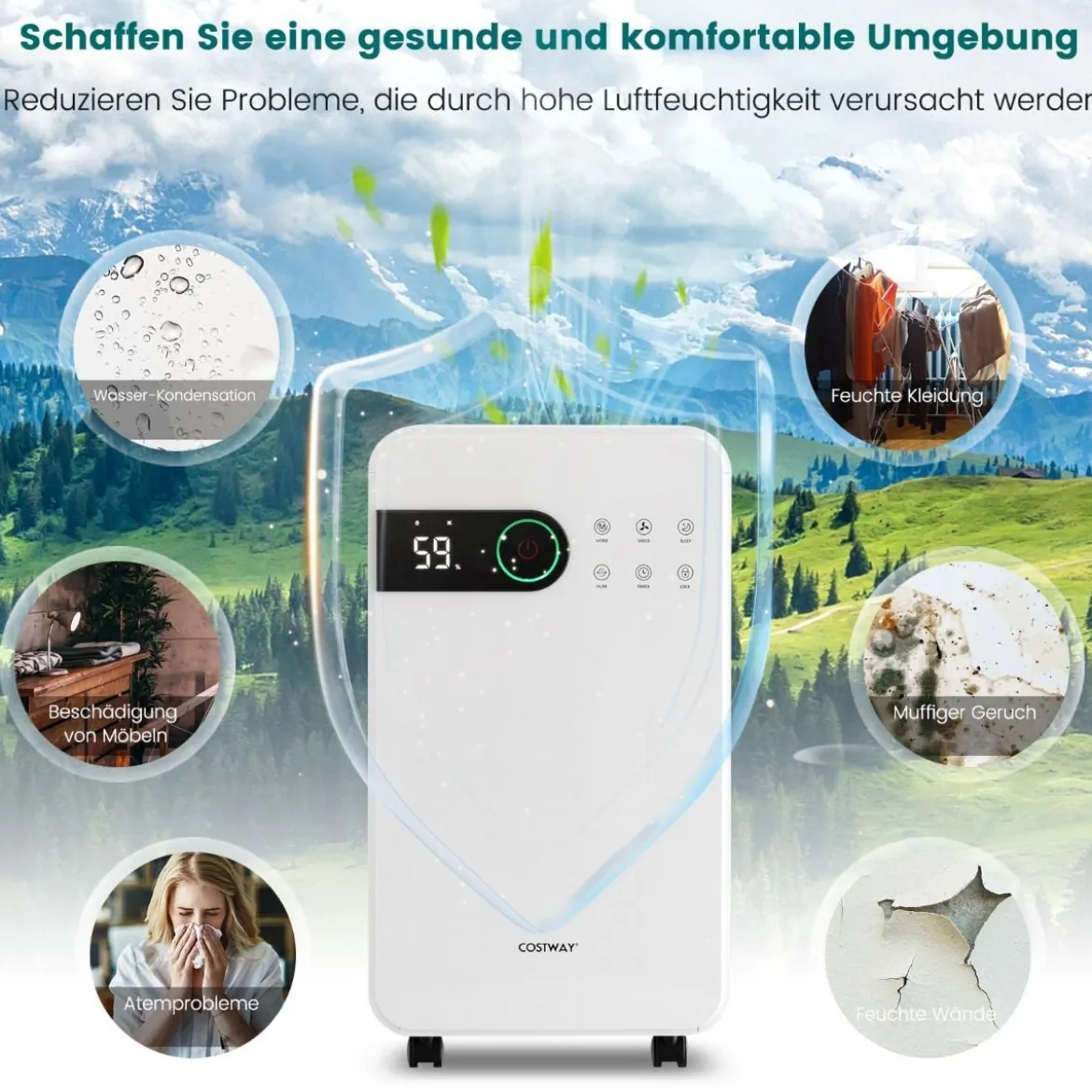 2,3L Luftentfeuchter mit Schlafmodus Raumentfeuchter für den Heimkeller Mobile Entfeuchter 24-Stunden-Timer