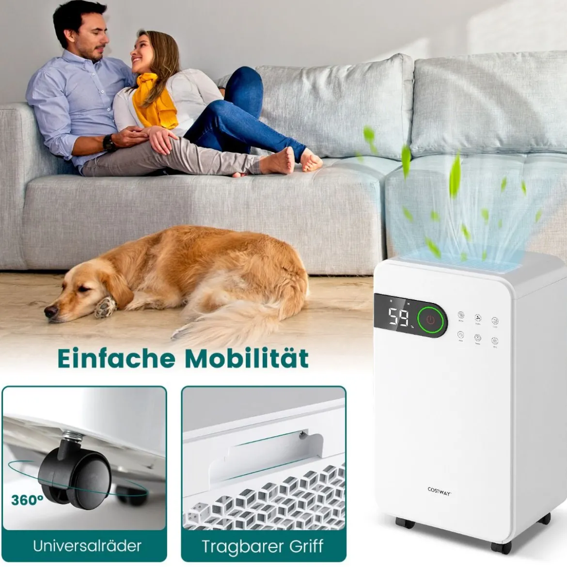 2,3L Luftentfeuchter mit Schlafmodus Raumentfeuchter für den Heimkeller Mobile Entfeuchter 24-Stunden-Timer