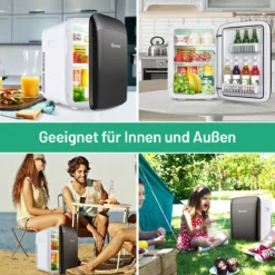 15 L Mini Kühlschrank 2 in 1 Kühl- und Heizfunktion Tragbarer Kühltruhe 27 x 33 x 38 cm Weiß + Schwarz Energieklasse E
