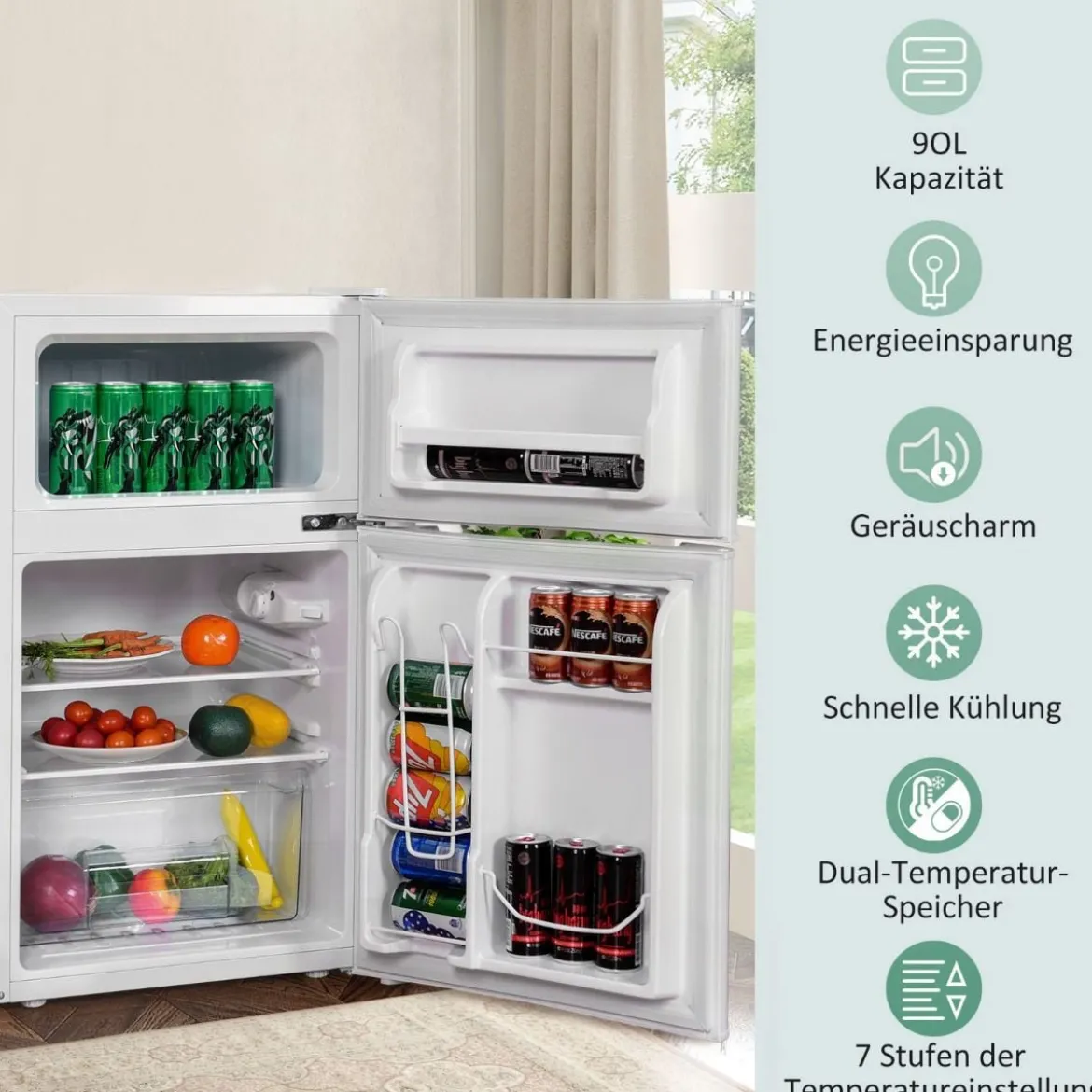 90L Mini-Kühlschrank separates Gefrierfach Kompakter Kühlschrank 48,5 x 49,5 x 86 cm Weiß