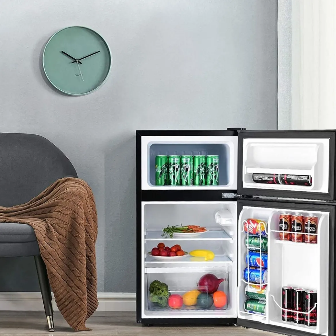 90L Mini-Kühlschrank Standkühlschrank Gefrierschrank 48,5 x 49,5 x 86 cm Schwarz