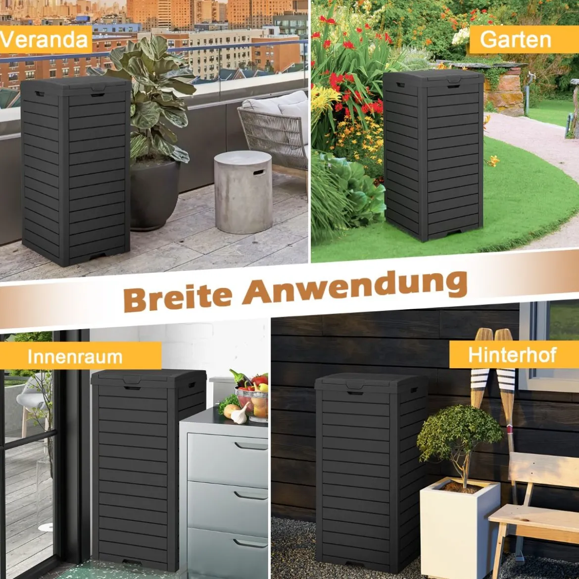 118 L Mülleimer mit Deckel & Ausziehbarer Flüssigkeitsschale & Griff Wasserdicht Schwarz