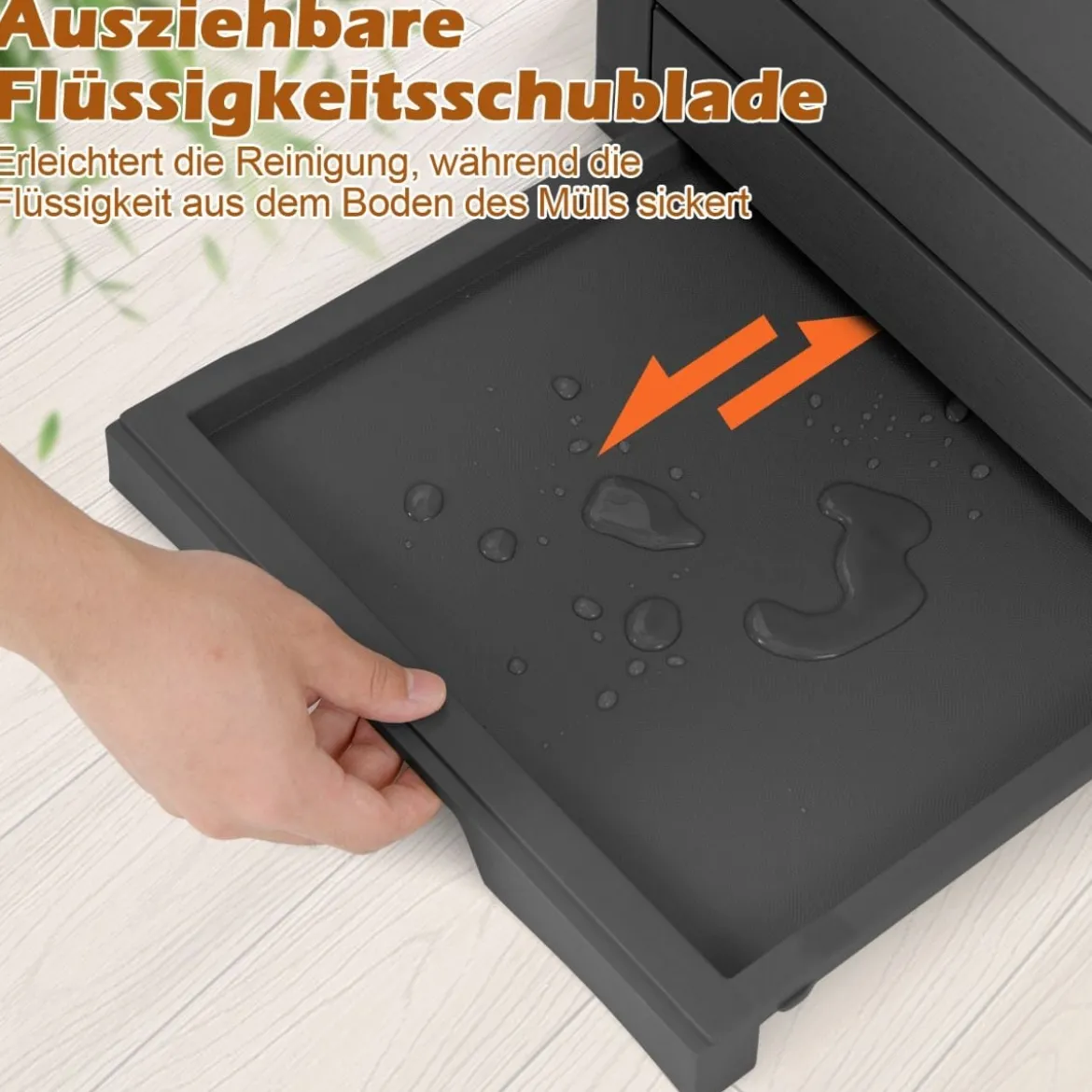 118 L Mülleimer mit Deckel & Ausziehbarer Flüssigkeitsschale & Griff Wasserdicht Schwarz