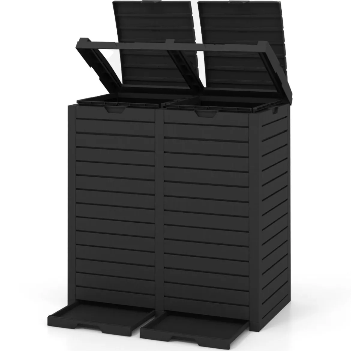 235 L Mülleimer mit Doppeldeckel & Ausziehbarer Auffangschale & Griff Outdoor Mülltonne Schwarz