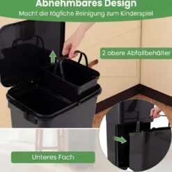 36 L Mülltonne Abfalleimer mit 2 herausnehmbaren Behältern kippbarem Abteil & Müllklassifizierungs-Aufklebern Schwarz
