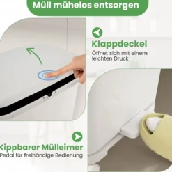 36 L Mülltonne Abfalleimer mit 2 herausnehmbaren Behältern kippbarem Abteil & Müllklassifizierungs-Aufklebern Weiß