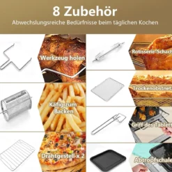 13 L Ofen 8 in 1 Luftfritteuse mit Touchscreen 31 x 34,5 x35 cm Schwarz
