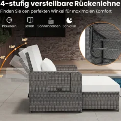 Lounge Möbel Outdoor Rattan Gartenlounge Set mit Hocker Gartensofa mit Liegefunktion Beige/Schwarz/Grau /Weiß