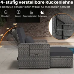 Lounge Möbel Outdoor Rattan Gartenlounge Set mit Hocker Gartensofa mit Liegefunktion Beige/Schwarz/Grau /Weiß