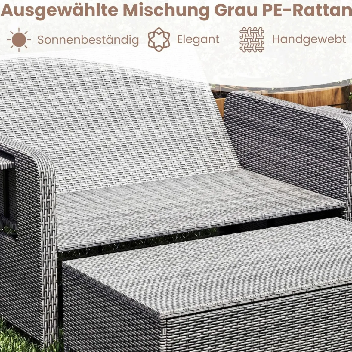 Lounge Möbel Outdoor Rattan Gartenlounge Set mit Hocker Gartensofa mit Liegefunktion Beige/Schwarz/Grau /Weiß