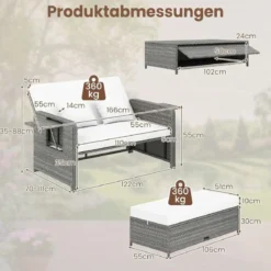 Lounge Möbel Outdoor Rattan Gartenlounge Set mit Hocker Gartensofa mit Liegefunktion Beige/Schwarz/Grau /Weiß