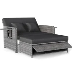 Lounge Möbel Outdoor Rattan Gartenlounge Set mit Hocker Gartensofa mit Liegefunktion Beige/Schwarz/Grau /Weiß