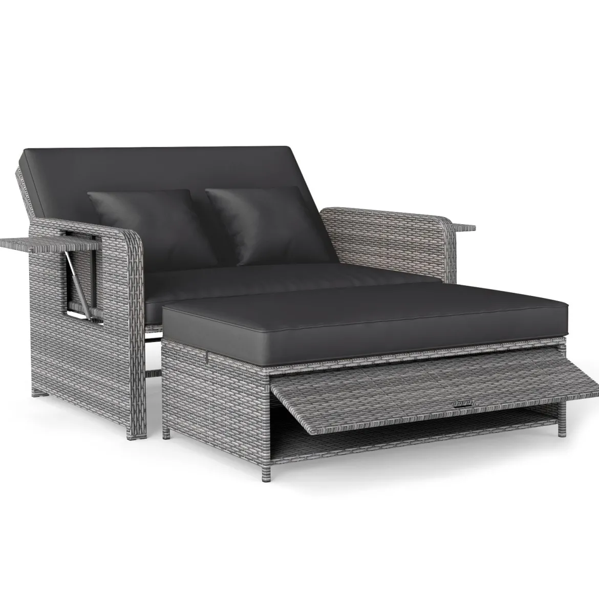 Lounge Möbel Outdoor Rattan Gartenlounge Set mit Hocker Gartensofa mit Liegefunktion Beige/Schwarz/Grau /Weiß