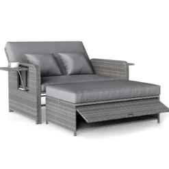Lounge Möbel Outdoor Rattan Gartenlounge Set mit Hocker Gartensofa mit Liegefunktion Beige/Schwarz/Grau /Weiß