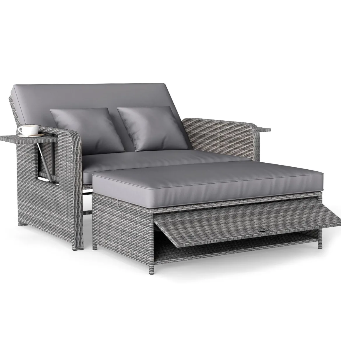 Lounge Möbel Outdoor Rattan Gartenlounge Set mit Hocker Gartensofa mit Liegefunktion Beige/Schwarz/Grau /Weiß