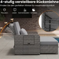 Lounge Möbel Outdoor Rattan Gartenlounge Set mit Hocker Gartensofa mit Liegefunktion Beige/Schwarz/Grau /Weiß