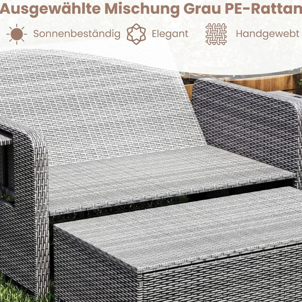 Lounge Möbel Outdoor Rattan Gartenlounge Set mit Hocker Gartensofa mit Liegefunktion Beige/Schwarz/Grau /Weiß