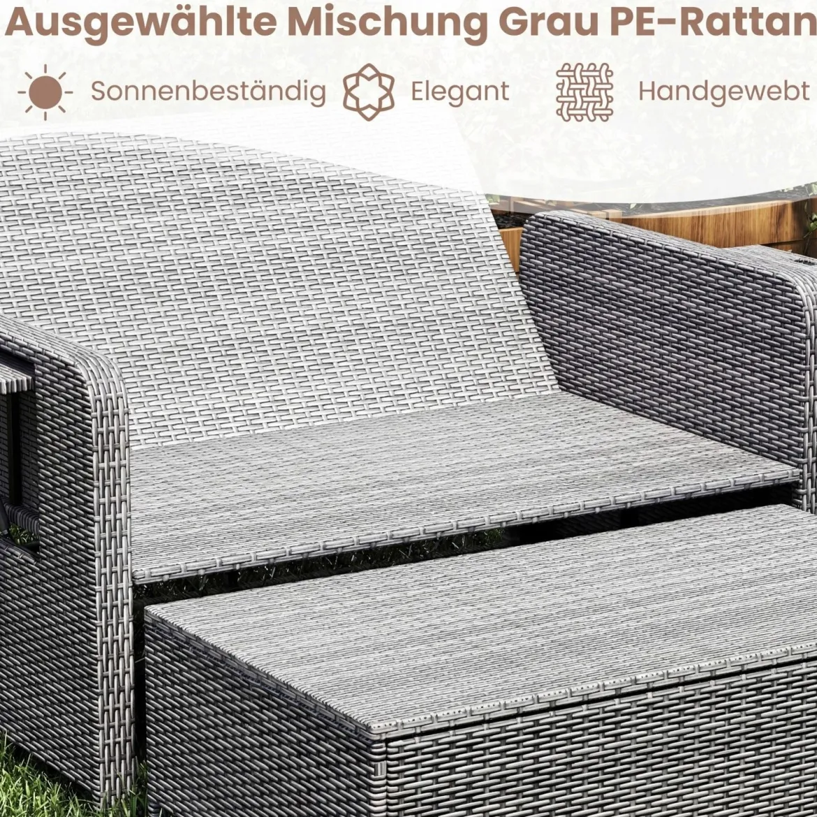Lounge Möbel Outdoor Rattan Gartenlounge Set mit Hocker Gartensofa mit Liegefunktion Beige/Schwarz/Grau /Weiß