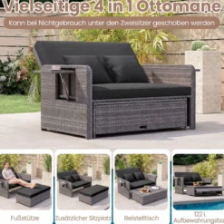 Lounge Möbel Outdoor Rattan Gartenlounge Set mit Hocker Gartensofa mit Liegefunktion Beige/Schwarz/Grau /Weiß