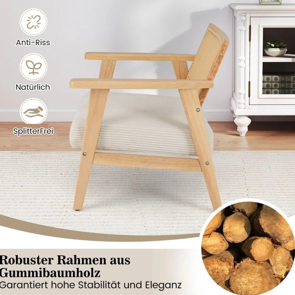 Loungesessel mit Rattan-Rückenlehne Esszimmerstuhl mit gepolsterter Sitzfläche gepolsterter Lesesessel