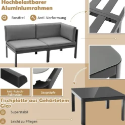 Lounge-Set aus Aluminium Gartenlounge für 4-5 Personen Gartenmöbel-Set Grau