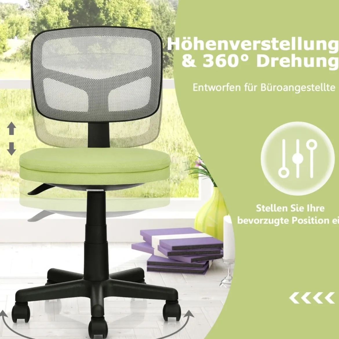 Low-Back-Bürostuhl höhenverstellbar Chefsessel belastbar 50 x 50 x 79-91 cm Grün