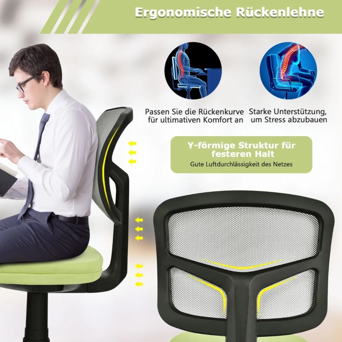 Low-Back-Bürostuhl höhenverstellbar Chefsessel belastbar 50 x 50 x 79-91 cm Grün