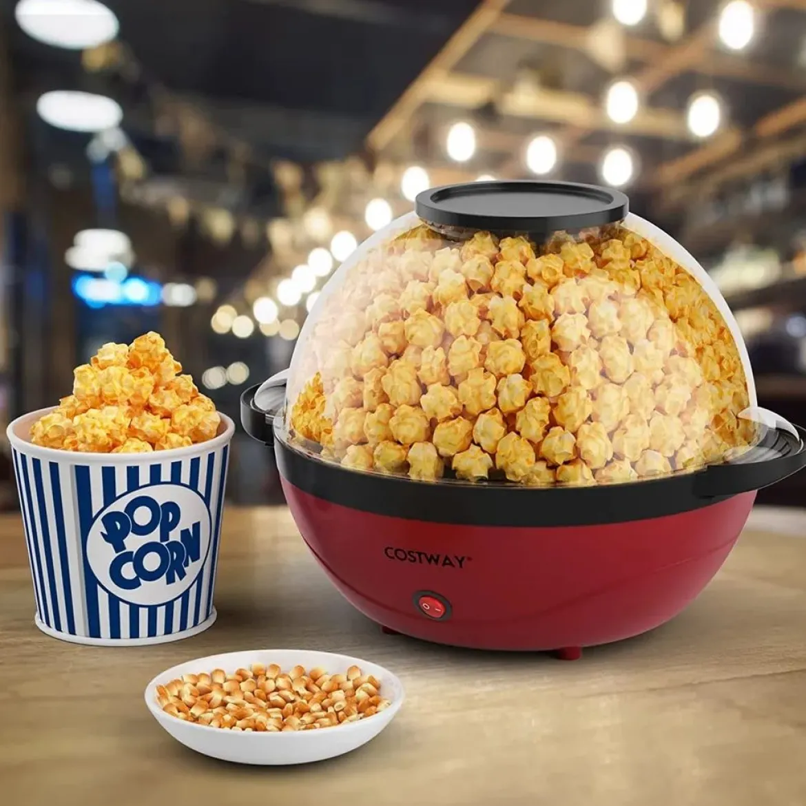 5L Popcornmaschine mit Rührwerk 850W Popcorn Maschine Popcorn Maker 35 x 30 x 25 cm Rot