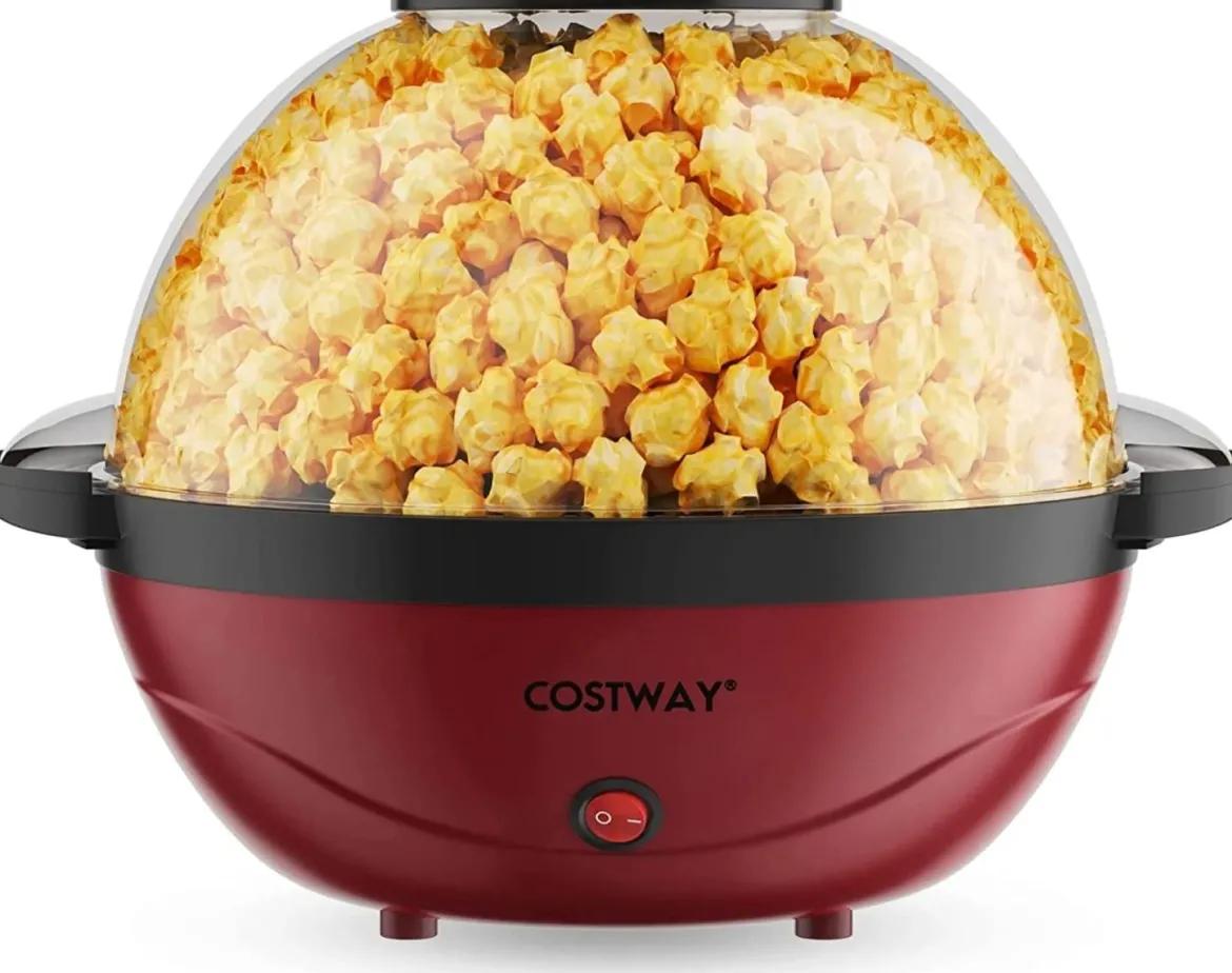5L Popcornmaschine mit Rührwerk 850W Popcorn Maschine Popcorn Maker 35 x 30 x 25 cm Rot